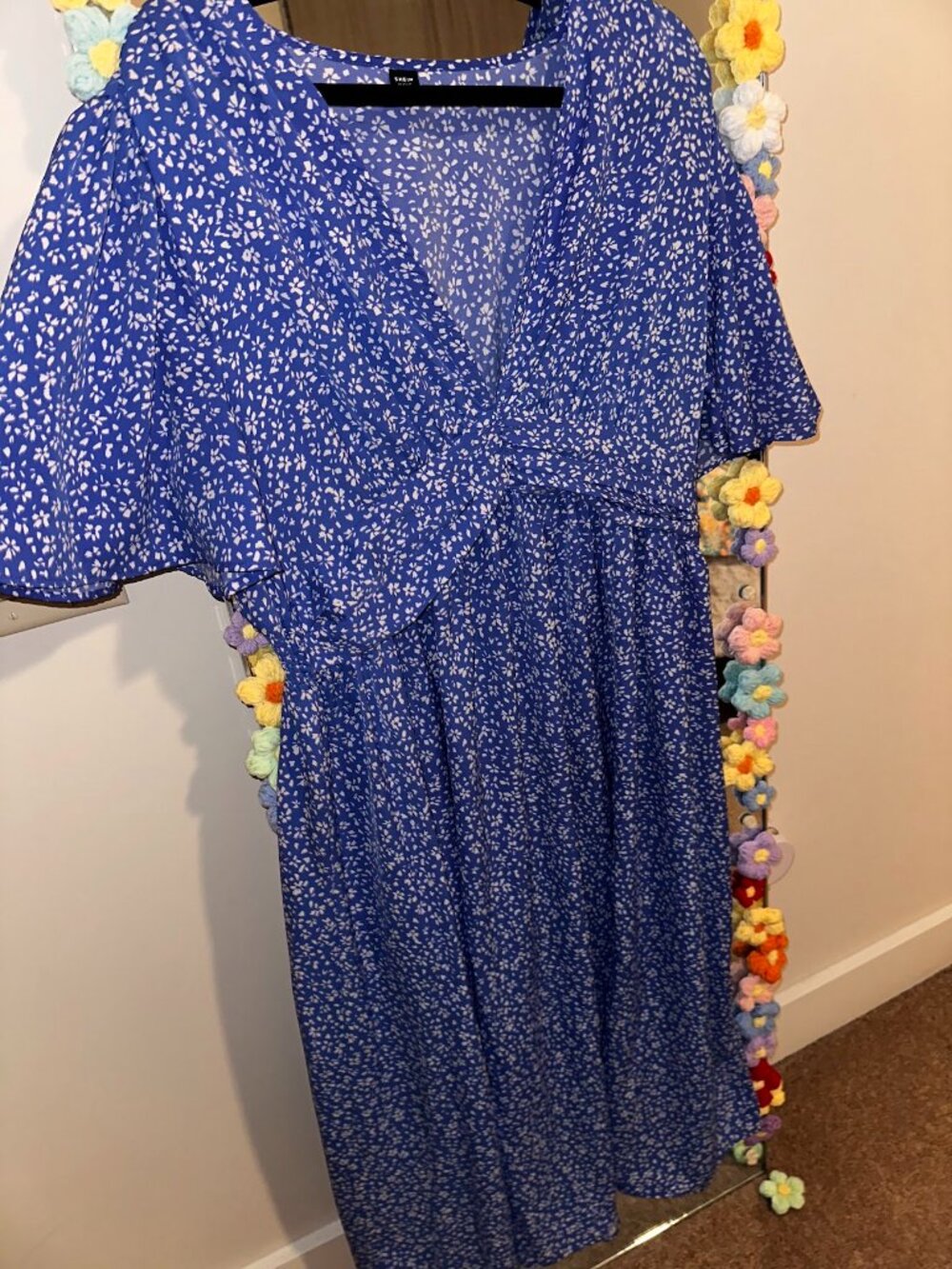 SHEIN Curve 2XL Blue Floral Knot Front Maxi Dress